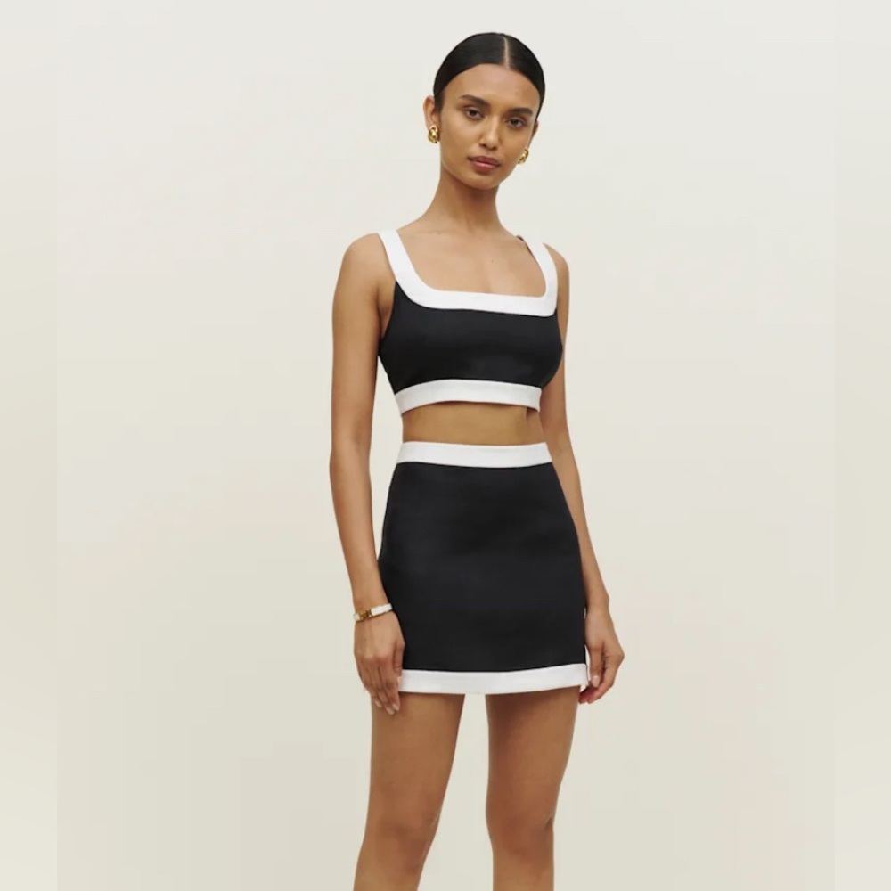 Reformation Robbie linen two piece tank skirt black white set size 8